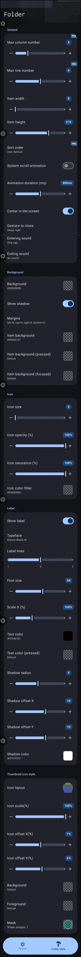 Folder style dialog