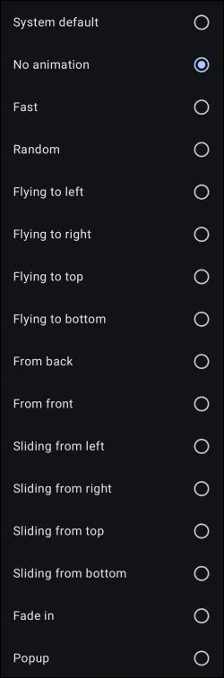 Launch Animation dialog