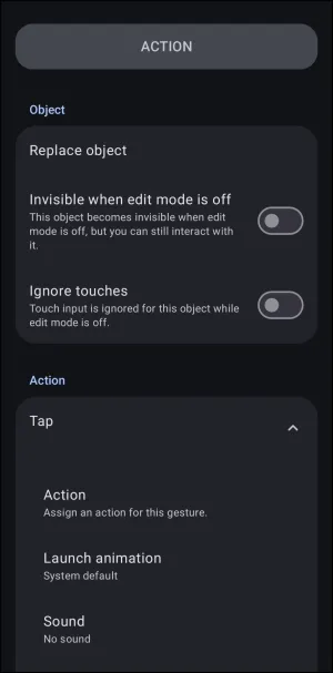 Action - Tap or Swipe dialog