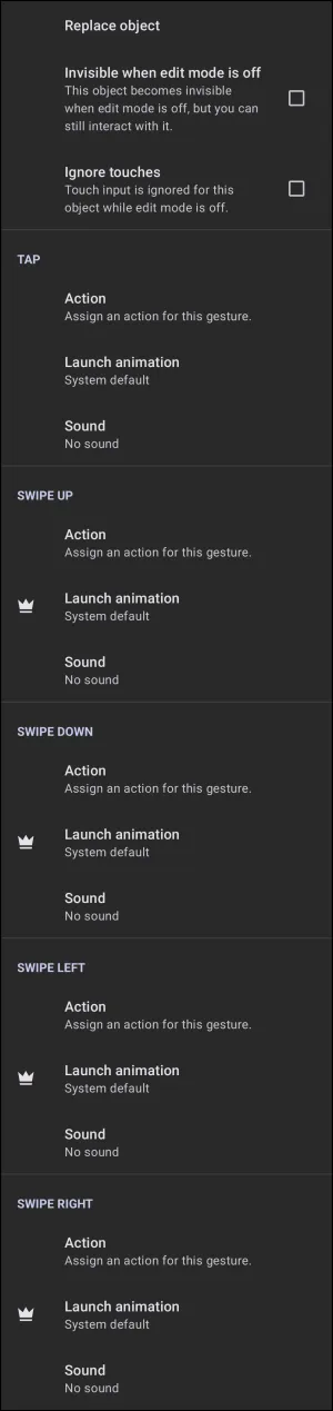 Option Action dialog