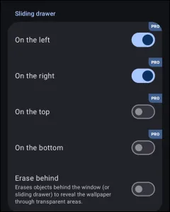 Sliding Drawer Settings
