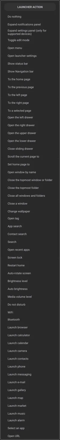 Launcher Actions dialog
