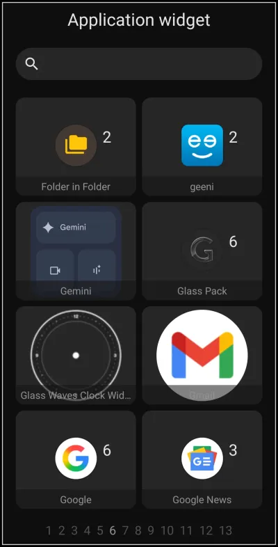 Application Widget dialog